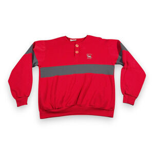 Vintage Canada Sweater Adult LARGE Red Gray Sweatshirt Henley Lake Louise 80s